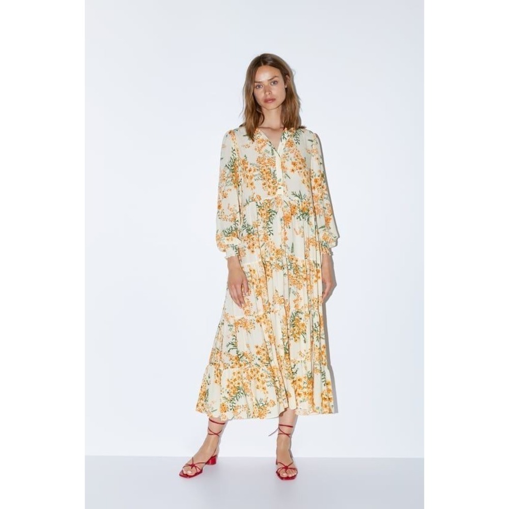 Zara Angel Dress Flowy Tiered Floral‎ Maxi Dress